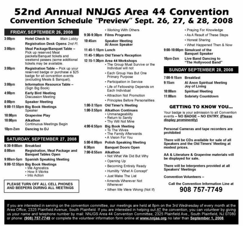 Northern New Jersey AA - Area 44 Convention FAQs